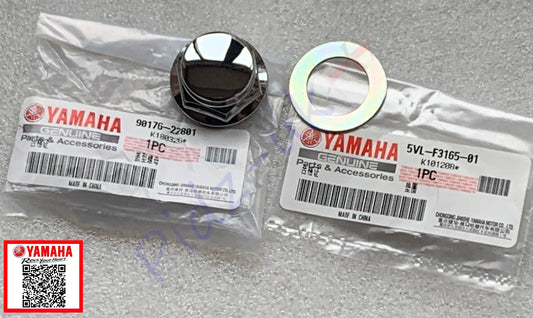 Genuine Yamaha AG125-TTR50E-XTZ125E-YB125-YBR125 Crown Nut & Washer: 90176-22801